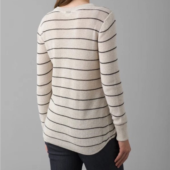 Prana Milani Henley Oatmeal Stripe Size Medium - Picture 3 of 11